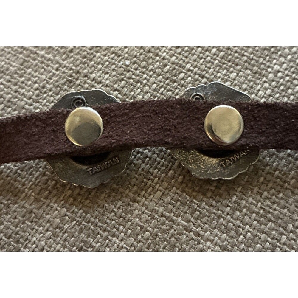 Vintage Brown Leather Western Bracelet Silver Tone Conchos Floral Stamped Buckle - Picture 6 of 6